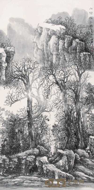 张伟平 2004年作 深山古木图 立轴 136×68cm